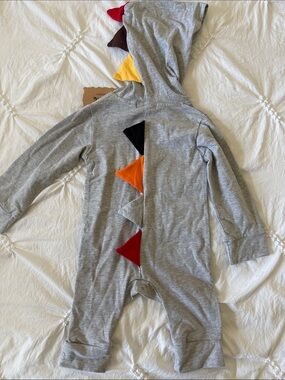 Grey Dino Hooded Footie One-Piece for Kids - Colorful Spike Detail